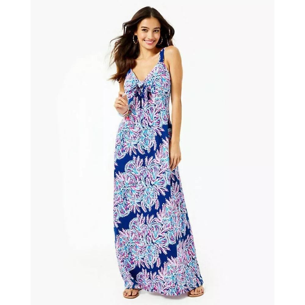 Lilly Pulitzer Maui Miss Shell Maxi Dress 4 Women’s Oyster Bay Blue 005648